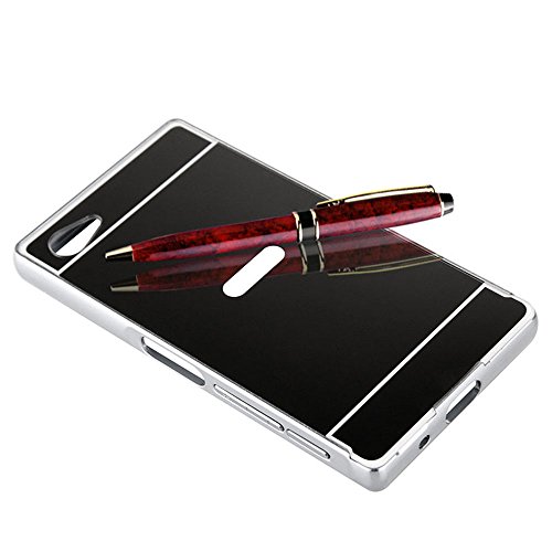 Vandot Premium Funda Aluminio para Sony Xperia M5 Bumper Case del Metal Ultra Thin Espejo Efecto  Fusion Mirror  Trasero Case Cover Protecci  n  Resistente a Ara  azos  y  Choque Absorcion  Carcasa caso - Negro