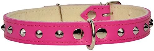 ZOOLESZCZ PINK STUDDED Real LEATHER DOG Puppy COLLARS with FELT linning (20.5")