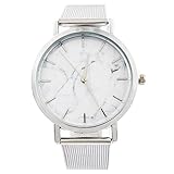 Yezelend Damen Armbanduhr Marmor Muster Deko Quarz Uhr mit Batterie Charm Geschenk (Silber)