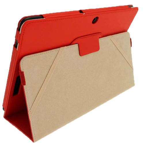igadgitz ‚Portfolio‘ Rot PU Leder Tasche Schutzhülle Hülle Ledertasche Lederetui Etui Case für Asus Eee Pad Transformer & Keyboard Dock TF300 TF300T TF300TG & TF300TL 10.1″ Android Tablet - 4