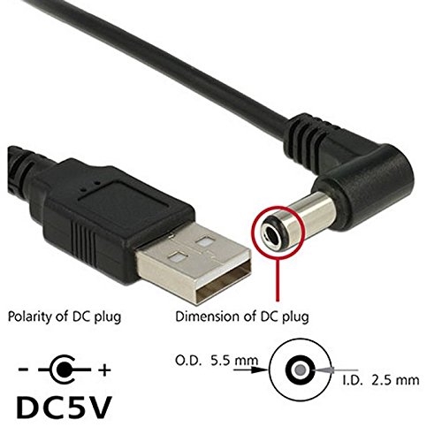 CY USB 2.0 Typ A Stecker auf Rechts gewinkelt 90 Grad 5,5 x 2,5 mm DC 5 V Power Plug Hohlstecker Ladekabel 80 cm - 5