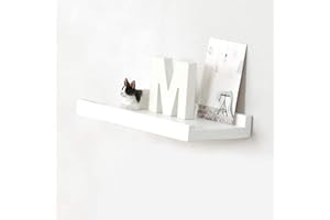 Gieanoo Scaffale da parete bianco, 30 cm, in legno di quercia massiccio, bianco, per cornici e decorazioni per camera da letto, cucina, studio