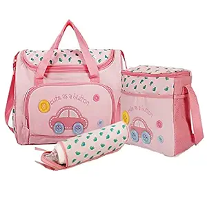 Baby Bucket Baby Diaper Nappy Changing Baby Diaper Bag/Baby Bag/Mummy Bag/Handbag (4pcs Set Dark Pink)