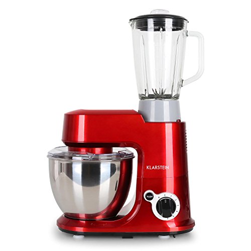 Klarstein Carina Rossa Küchenmaschine Universalzerkleinerer mit Getränke-Mixer-Aufsatz (1,5L Smoothie-Cocktail-Eiweiß-Shaker, 4L Edelstahl-Schüssel, 6 Knet-und Rühr-Stufen) rot - 7