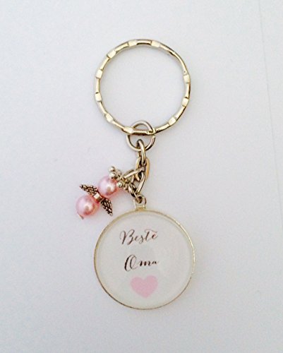 Preisvergleich Produktbild Handgemachter Cabochon Schlüsselanhänger Beste Mama, mit Schutzengel, perfekt als Geschenk zu Weihnachten, Muttertag, Geburtstag (Beste Oma rosa)