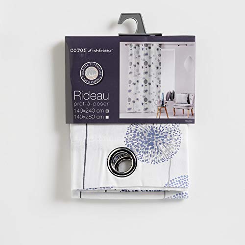 coton d'intérieur rideau a oeillets 140x240 cm coton tina bleu