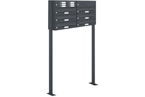 ‎AL BRIEFKASTENSYSTEME AL Briefkastensysteme 6er Standbriefkasten in Anthrazitgrau RAL 7016 mit Klingel als 6 Fach Briefkastenanlage in Postkasten Briefkasten modern