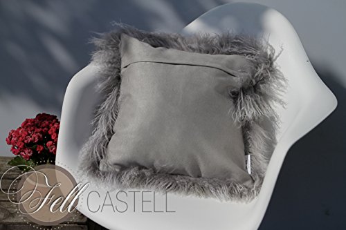 Kissen aus Tibet Lammfell, Tibetlammfell Fellkissen silbergrau, Rückseite aus Stoff, ca. 30 x 30 cm - 4