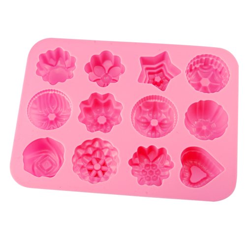 BestCool 12er Mulden Silikon Muffinform Muffin Rose Herz Blume Form Muffinförmchen Kuchen Dessert Cup Cake Pudding Gelee Mini-Cupcake Formenset Kuchenformen Cupcake Form Backform - 2