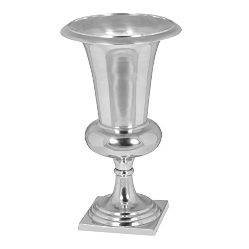 FineBuy Blumenvase POKAL – 60 x 36 cm groß | X-XL Deko-Vase silberfarben | Kelchvase zum bepflanzen | Bodenvase als Aluminium-Dekoration | Stilvoller Pflanzpokal | Hochwertige Designvase | Elegante Pflanzvase - 3
