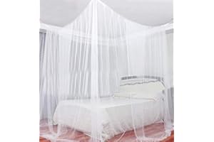 LEMESO Moustiquaire Lit Double 2.2 * 2 * 2M，Moustiquaire Baldaquin en Polyester avec Outil d'installation, Moustiquaire Blanche pour Intérieur et Extérieur avec Ouverture