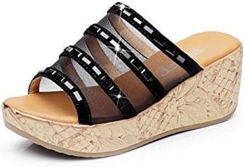 DANDANJIE Women's Sandals Summer New Sandals Wedge Heel Slipper Soft Bottom Rhinestone Sandals Size 33-41 (Color : Black, Size : 33)