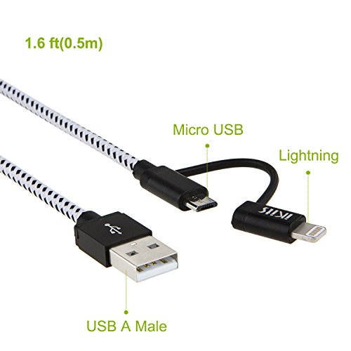 iKits Lightning und Micro USB 2-in-1 Kabel 0.5m Nylon USB Ladekabel, Lightning auf USB & Micro USB Kabel, Daten Synchronisieren für iPhone 7 7Plus, 6s 6s Plus, 6, 6Plus, 5s und Android Smartphones - 2