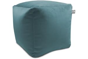 rucomfy Beanbags Velvet Cube Footstool Luxury Bean Bag Pouffe, Home Living Room Furniture Foot Rest. Soft Furnishings Decor for Bedroom or Lounge. Machine Washable - 38 x 38 x 38cm (Teal)