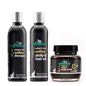 mCaffeine Coffee Hair Fall Control Kit with Protein, Redensyl, Natural AHA & Argan Oil | Shampoo, Hair Oil, Scalp Scrub | All Hair Types | Sulphate & Silicone Free