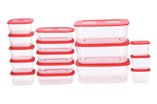All Time Basic Plastic Container Set, 16-Pieces, Red
