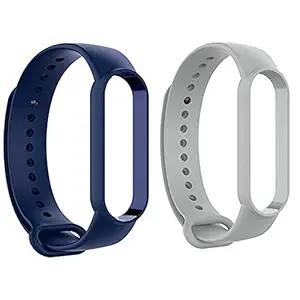 VEROX Adjustable Silicon Watch Band Strap Compatible with Mi Band 5 Smart Band Strap Bracelet- Set of 2 (Navy Blue & Grey)