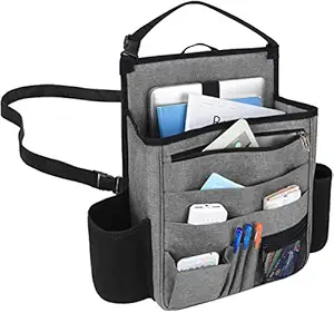 DOUBLE R BAGS Car Seat Organizer with Laptop and Tablet Mobile Storage Pockets for Front seat, Car Organizer Accessories with Back Adjustable Straps, Grey