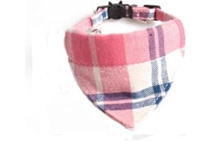 Bandana Cat Collars and Bell | Safe Quick Release Breakaway Buckle | Zacal Cat Collars (Pink & Beige Chequered Bandana)