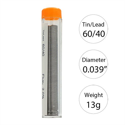 TiGree Elektro Lötset Lötkolben Set 60W mit von 200ºC bis 450ºC einstellbarer Temperatur, 5 Lötspitzen, Entlötpumpe, 2 Pinzetten, Lötzinn-Draht, Ständer mit Saugschwamm inkl. PU-Etui mit Reissverschluss - 7
