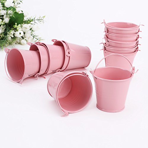 12 x Mini Eimer Rosa Gastgeschenk Hochzeit Party Taufe Süßigkeiten Bonbons Tischdeko Bonboniere Mit Tragegriff