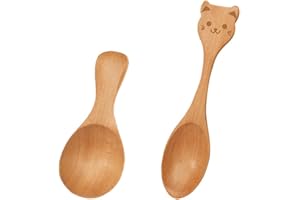 WJIAEER WJI 2 pezzi Cucchiaio di Legno piccoli Cucchiai, Mini Cucchiai Legno per sale con manico corto, Mini Cucchiaio Legno Fatto a Mano per Gelato,Vasetti di Marmellata, Condimenti, Caffè, Tè