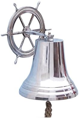 Chrome Hanging Ship Wheel Bell 18"