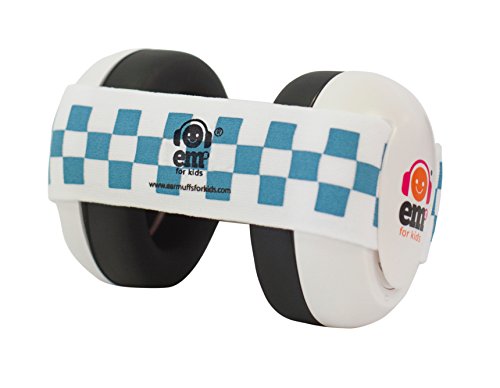 EMS for Kids Baby Earmuffs - White with Blue/White. The Original Baby Earmuffs, Now Made in The USA! Great for Concerts, Music Festivals, Planes, NASCAR, Motor Racing, Power Tools and More! …