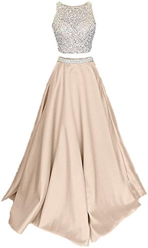 Satin Two Piece Prom Dresses Long Evening Gowns for Women Formal