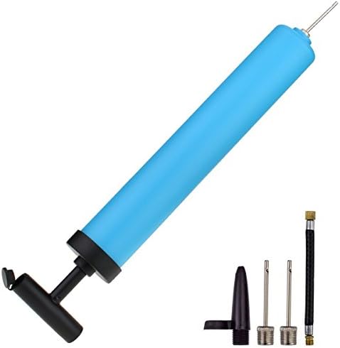 10 Inch Ball Pump, Eco-friendly Portable Hand Pump for Basketball, Soccer, Rugby, Volleyball, Netball, Gym Ball, Inflatable Toy, Toy Balls, Balloon -W/ 2*B7 Pin Needle, 1*B2 B3 Plastic Needle,1*Hose (Blue)