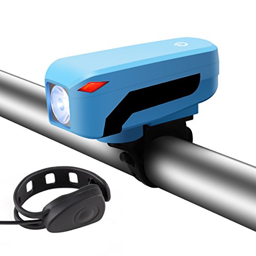 LED Fahrradbeleuchtung Set,SGODDE USB Wiederaufladbare Fahrradlicht LED Frontlicht und Rücklicht Für Radfahren,350lm , 3 Licht-Modi, Fahrradhorn(1 USB-Kabel ) Blau/Schwarz