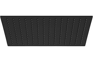 JOHO Alcachofa de ducha de lluvia de 12 pulgadas, Cabezal de ducha lluvia de acero inoxidable con boquillas antical, Rociador para Ducha empotrable, cuadrado 30 x 30 cm, negro
