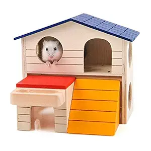 Hamster Hideout Hut Small Animals Two Layers Wooden House for Mice Gerbil Rat Dwarf Hamster Cage Exercise Toy