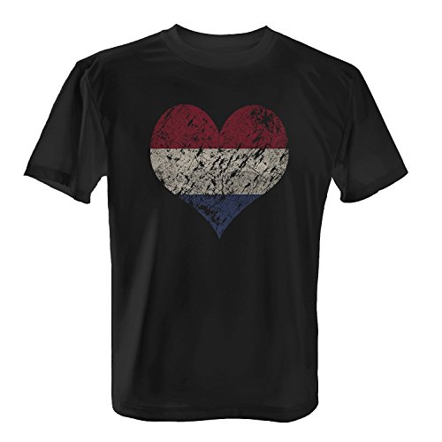 Fashionalarm Herren T-Shirt – I Love The Netherlands | Fun Shirt Trikot mit Vintage Flagge Print Fußball & Niederlande Fans | Holland | EM & WM, Farbe:schwarz;Größe:L