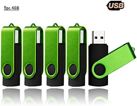 4GB USB Memory Stick by VIEKUU, 5 Pack Flash Drives with Swiveling Cap and Key Chain Hoop(Green)