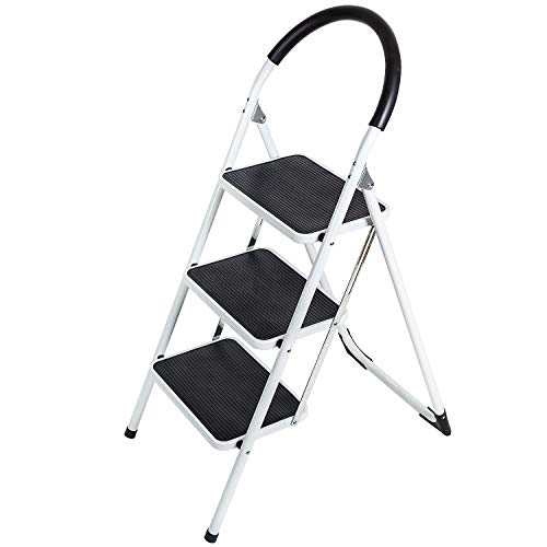 Wonder Worker Bold Escalera Plegable de 3 escalones, Antideslizantes, Acero con Recubrimiento en Polvo, admite hasta 150 kg