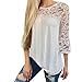 Produktbild Riou Langarmshirt Damen Tops Hemd Longsleeve T Shirt Damen Frauen Tops Spitze Patchwork Oberteile Hoodie Pullover Damen Sweatshirt Blusen Damen Tunika Herbst (M, Weiß)