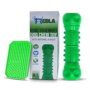 TREBLA Dog Chew Toy - Toughest Durable Natural Rubber Skullbones Dogs Chew Toy for Aggressive chewers | Almost Indestructible Squeaky Teeth Cleaning Chew for Medium / Large Dogs - Green