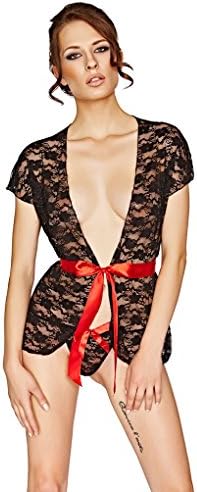 Mio Sexy Kir Royal Black Lace Robe and Thong Set B27723A