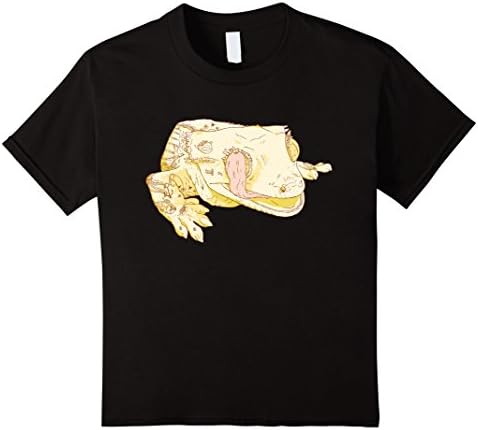 Kids Crested Gecko Lizard with Tattoos Licking Eyeball T-Shirt 10 Black