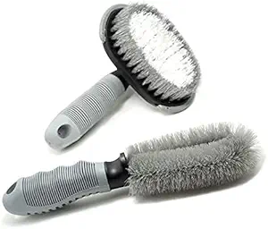 CarEmpire 2Pc Wheel Tire Brushes for Cleaning Wheels, Detail Car Wheel Rim Wash Scrub Brushes for Washing Tires, Motorcycle Bicycle Tire Scrub Brushes Washing Tool