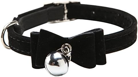 Pet Cat Collar Kitten Velvet Bow Tie Safety Elastic Bowtie Bell(Black)