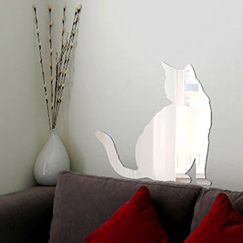 Walplus Spiegel Wall Art „3D Kristall Acryl Katze Aufkleber Abnehmbare Wandbild Aufkleber Vinyl Home Dekoration DIY Living Schlafzimmer Décor Kids, Silber - 4