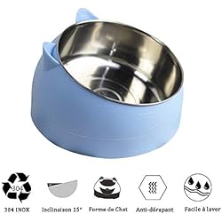 d.Stil Gamelle Chat 1L Bol pour Animaux en Acier Inoxydable Base Antidérapante Anti-débordement Tapis en Caoutchouc Grand Bol Chien Bleu