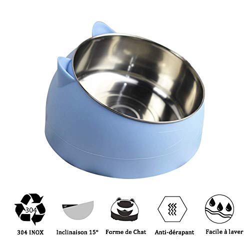 d.Stil Gamelle Chat 1L Bol pour Animaux en Acier Inoxydable Base Antidérapante Anti-débordement Tapis en Caoutchouc Grand Bol Chien Bleu