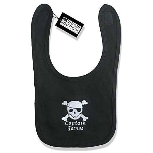 The LUB Personalised EMBROIDERED Bib - Pirate Captain - Add The Name of Your Choice - Newborn Baby Toddler Gift Present Christening Keepsake