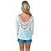 MK04 Autumn And Winter The New Women Lace Long sleeve Backless T-Shirt (M, WHITE)
