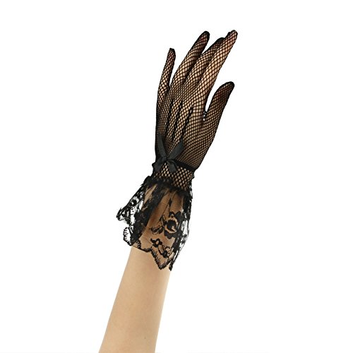 FakeFace Brauthandschuhe Fingerspitzen Handgelenk-Länge Handschuhe Brautaccessoires Spitze Fischnetz Party Abendhandschuhe für Frühling Sommer Herbst 1 Paar - 3