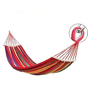 Mishrit Cotton Striped Foldable Hammock Camping Hammock Portable Beach Swing Bed Tree Hanging Outdoor Indoor Bed Hammock Hanging Bed (1 Pic).