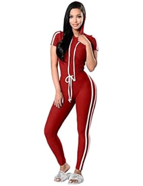 Bekleidung AMUSTER Damen Frauen Jumpsuit Jogger Jogging Anzug Trainingsanzug Overall Tops + Pants Sportbekleidung...